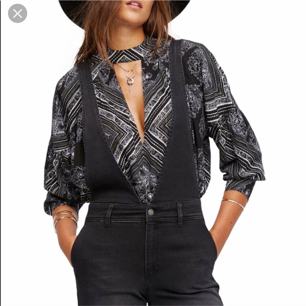 Free People Black and White Patterned Tunic Top